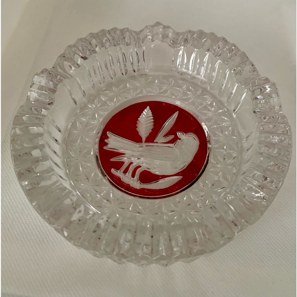 Byrdes Collection, The Ruby by HOFBAUER 6in Round Ashtray , vintage cut glass